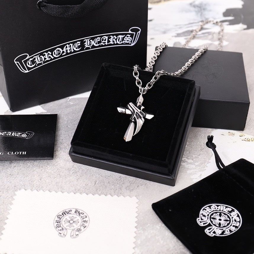 Floral Cross Pendant Necklace in Antique Silver-Tone main product view