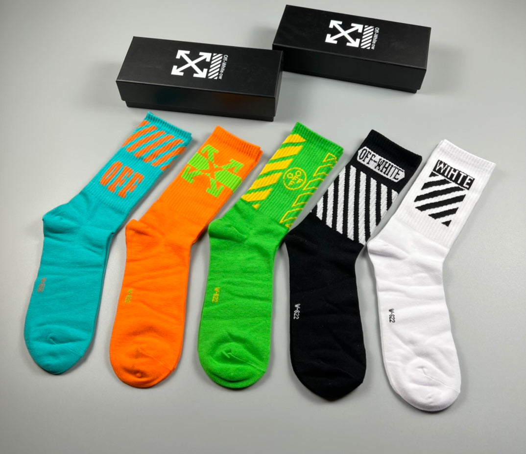 Off-White Cotton Crew Socks - 5-Pair Pack