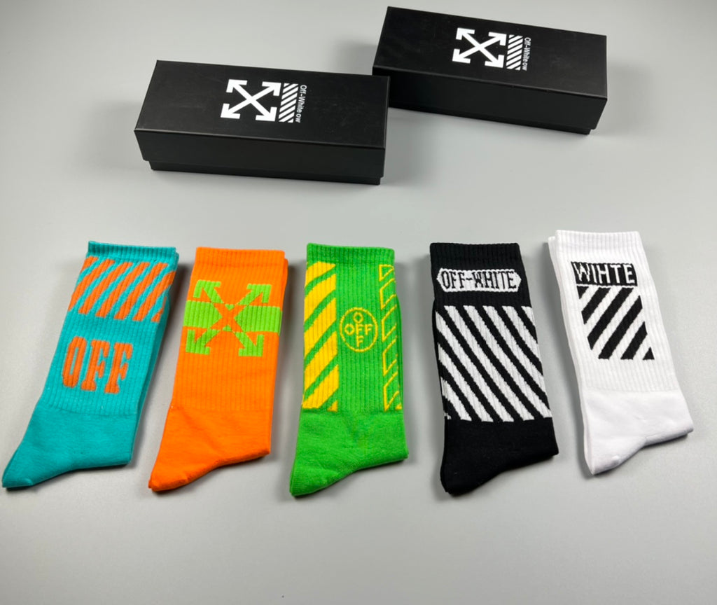 Off-White Cotton Crew Socks - 5-Pair Pack
