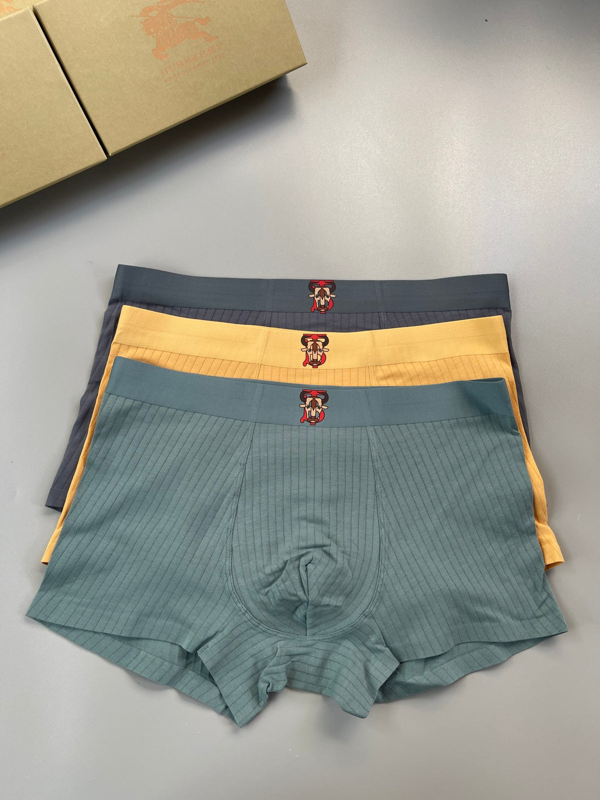 Burberry Visible Colour, Waistband And Emblem Details Men's Boxer Briefs - 3-Piece Box