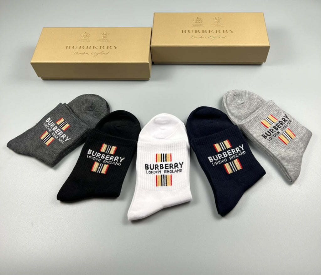 Burberry Check-Inspired Logo Panels Ankle Socks - 5-Pair Set