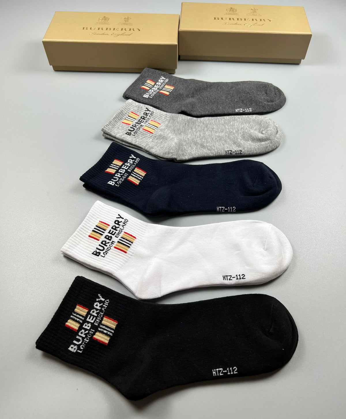 Burberry Check-Inspired Logo Panels Ankle Socks - 5-Pair Set
