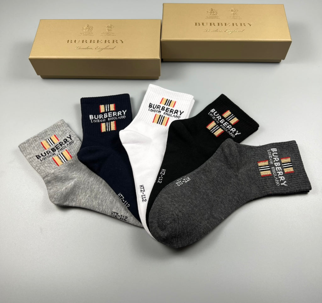 Burberry Check-Inspired Logo Panels Ankle Socks - 5-Pair Set