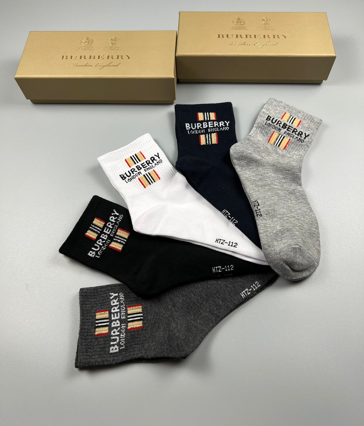 Burberry Check-Inspired Letter Graphics Crew Socks - 5-Pair Set