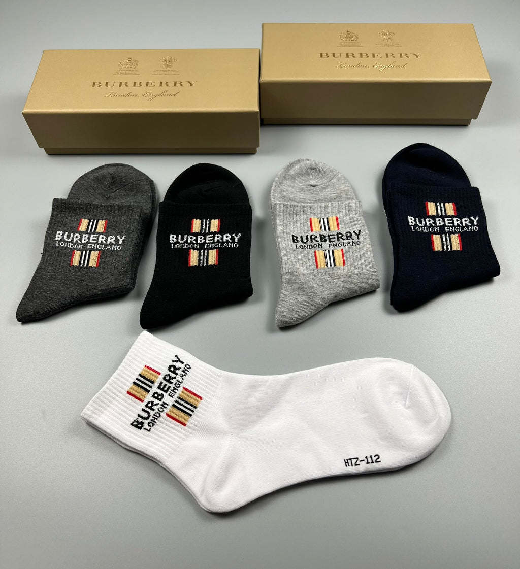 Burberry Small Check-Inspired Panels Crew Socks - 5-Pair Set