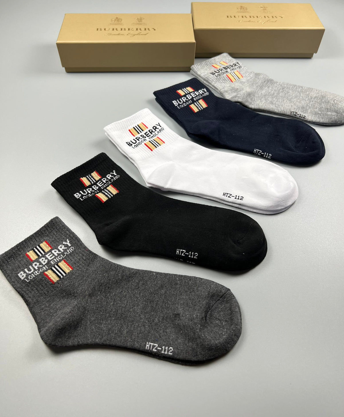 Burberry Check-Inspired Logo Panels Ankle Socks - 5-Pair Set