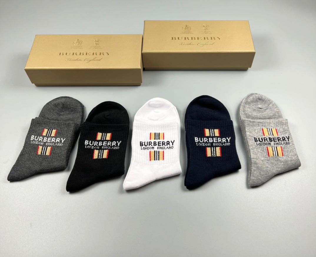 Burberry Check-Inspired Letter Graphics Crew Socks - 5-Pair Set