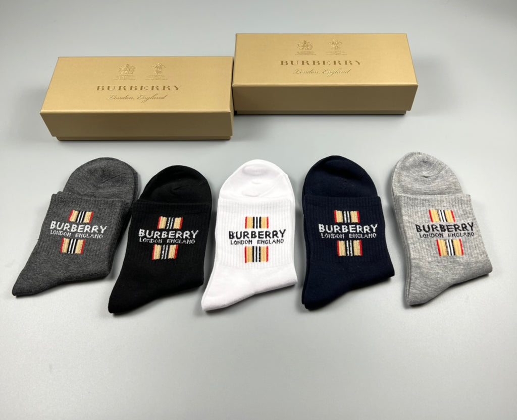 Burberry Small Check-Inspired Panels Crew Socks - 5-Pair Set