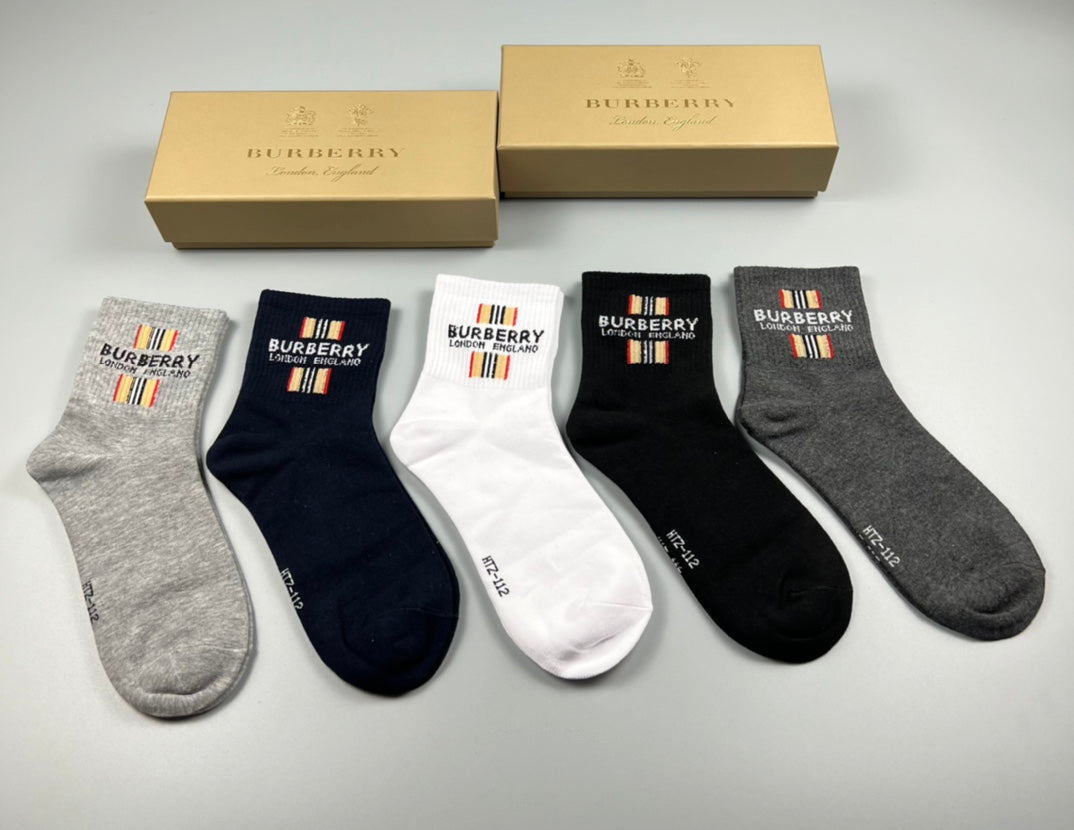 Burberry Check-Inspired Logo Panels Ankle Socks - 5-Pair Set