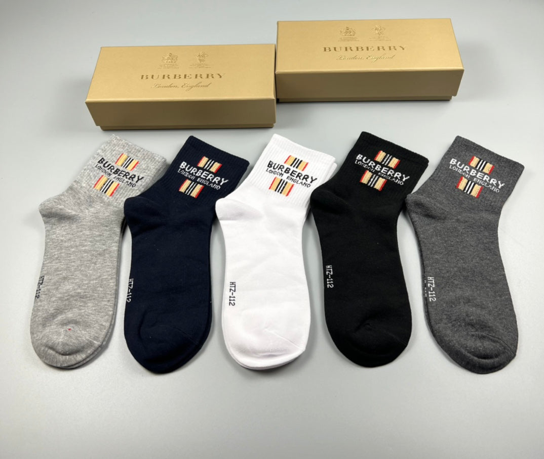 Burberry Small Check-Inspired Panels Crew Socks - 5-Pair Set