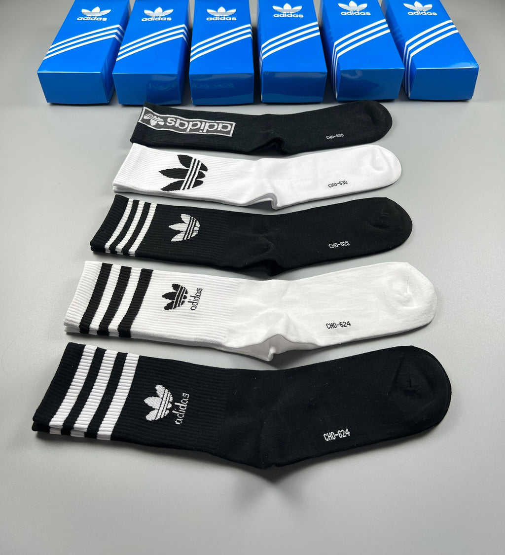 Adidas Cotton Triple-Stripe And Trefoil Details Ankle Socks - 5-Pair Set