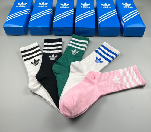 Adidas Cotton Visible Colour, Cuff And Emblem Details Crew Socks - 5-Pair Set
