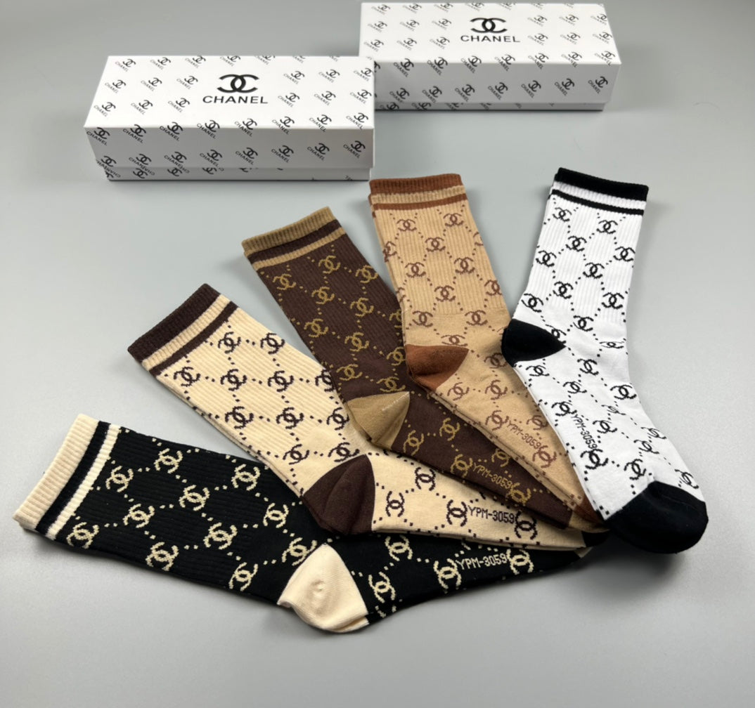 Chanel Cotton Crew Socks - 5-Pair Pack
