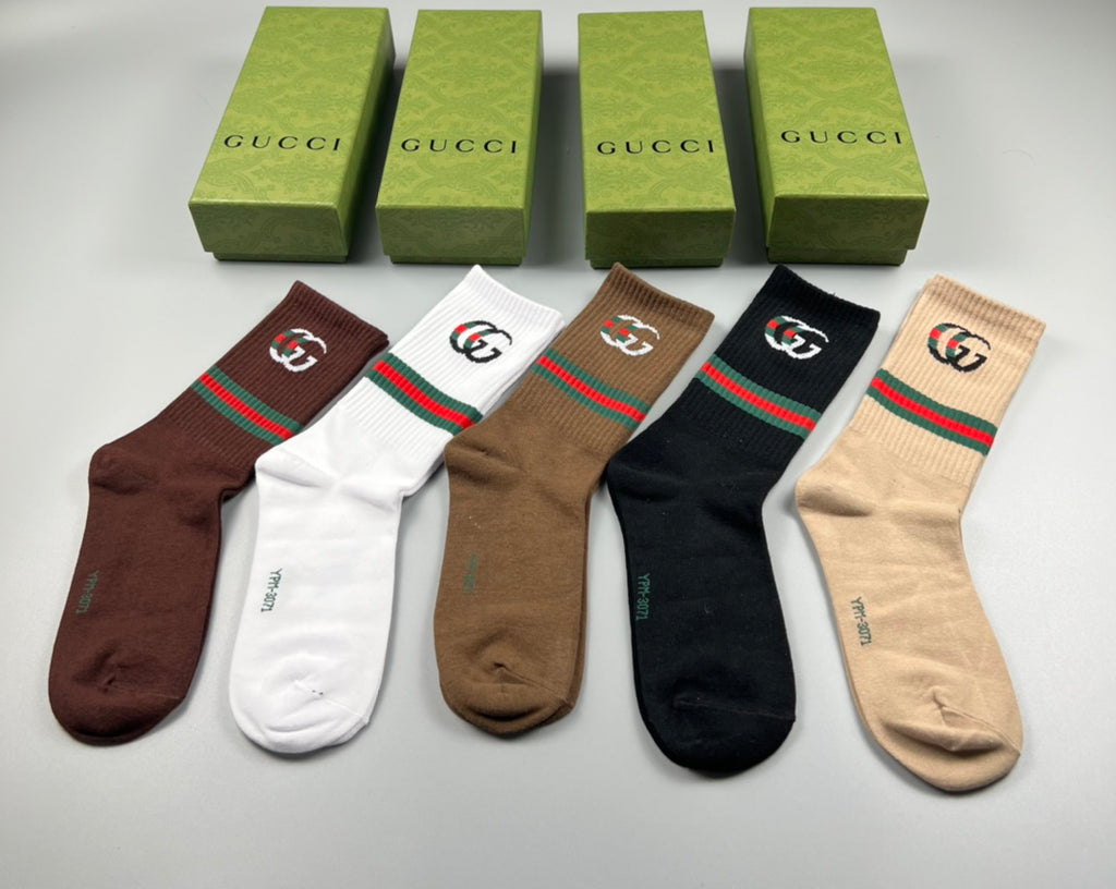 Gucci Monogram-Style And Stripe Details Crew Socks - 5-Pair Set