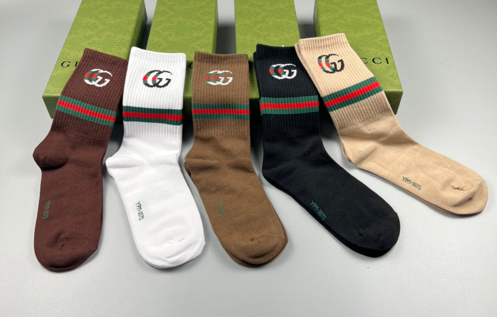 Gucci Web-Stripe Logo Crew Socks - Box of 5 Pairs