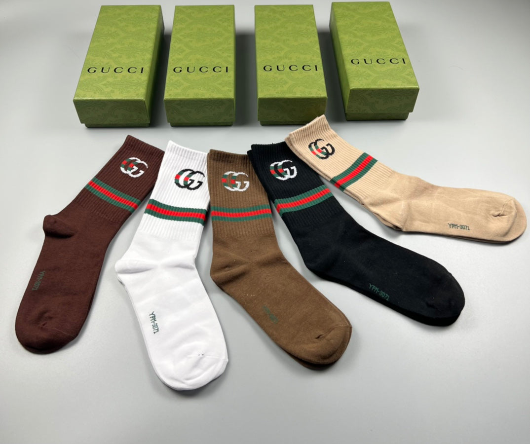 Gucci Web-Stripe Logo Crew Socks - Box of 5 Pairs
