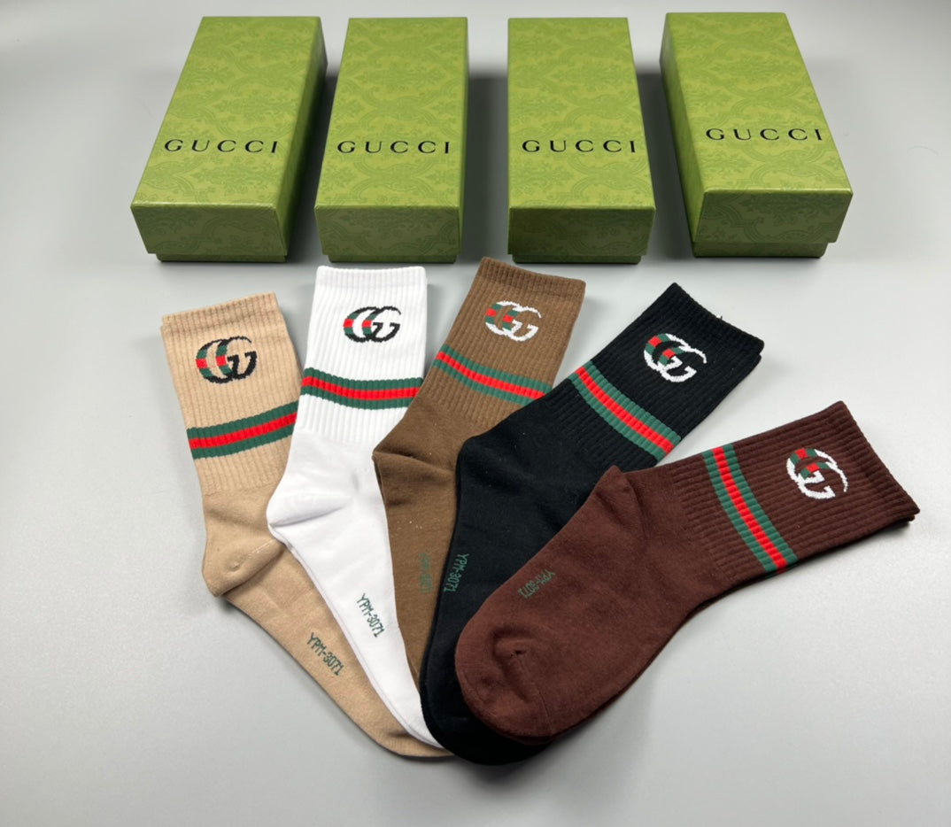 Gucci Cotton Visible Branded Cuff Or Emblem Details Crew Socks - 5-Pair Set