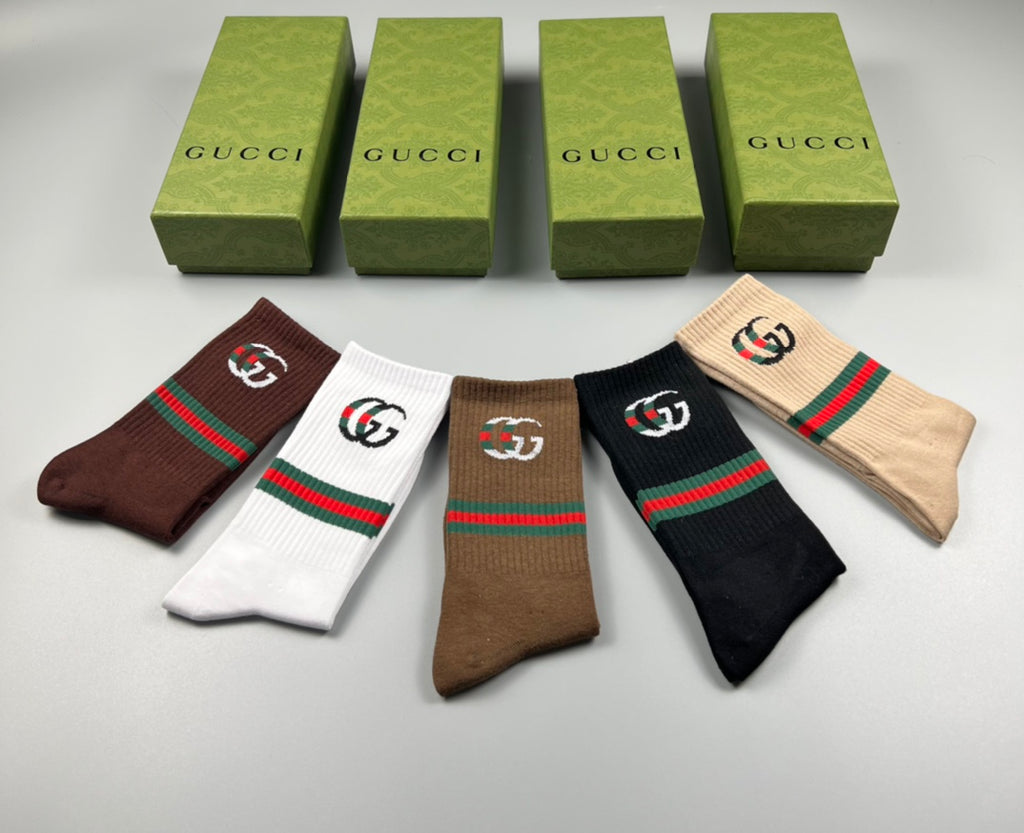 Gucci Web-Stripe Logo Crew Socks - Box of 5 Pairs