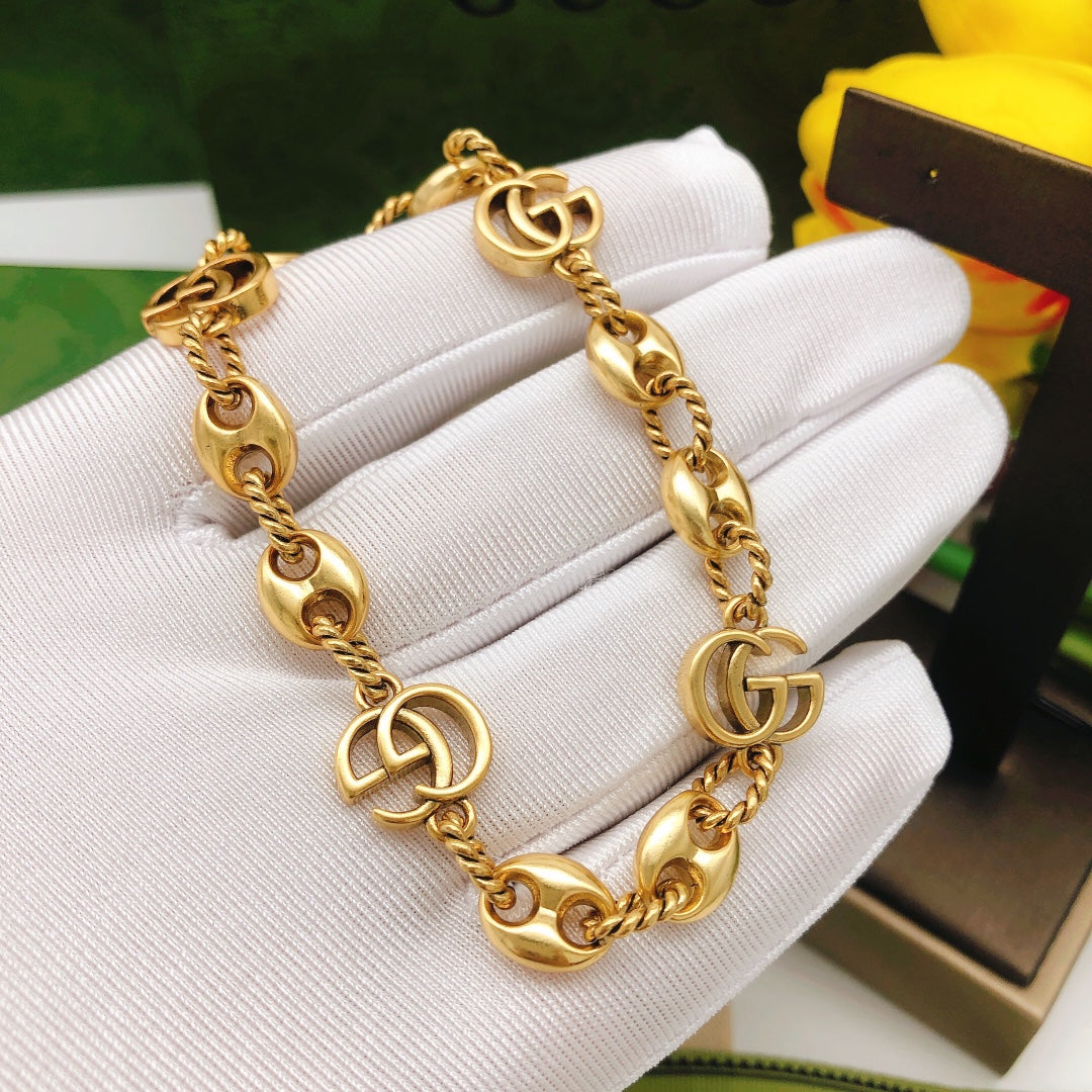 Geometric Emblem Bracelet in Polished Metal-Tone – Design 066 detail view