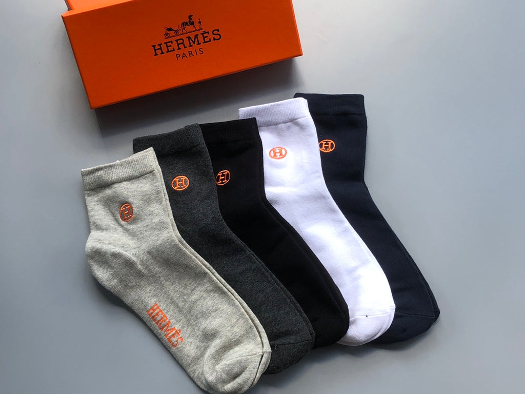 Hermes Small Round Emblems Crew Socks - 5-Pair Set