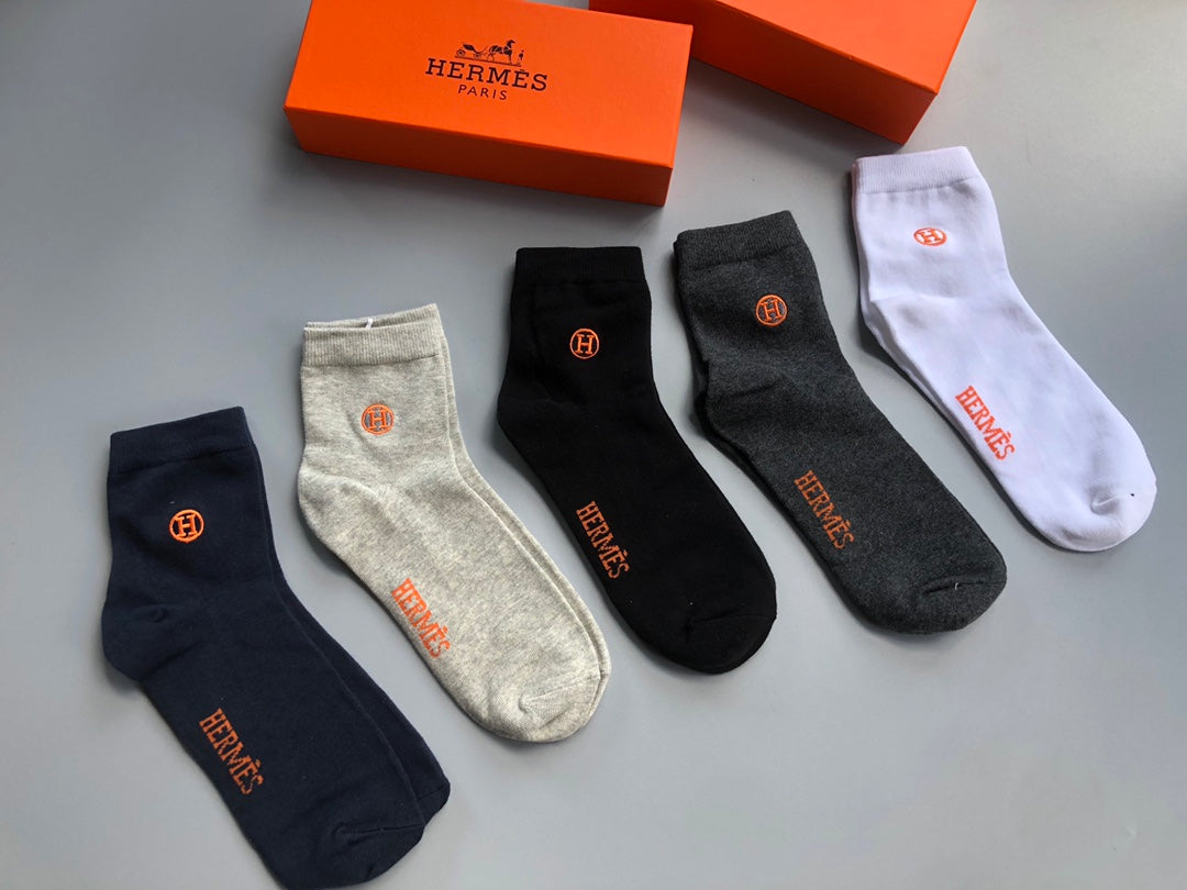 Hermes Small Round Emblems Crew Socks - 5-Pair Set