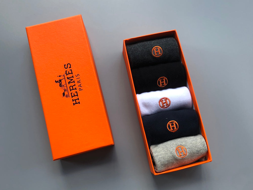 Hermes Small Round Emblems Crew Socks - 5-Pair Set