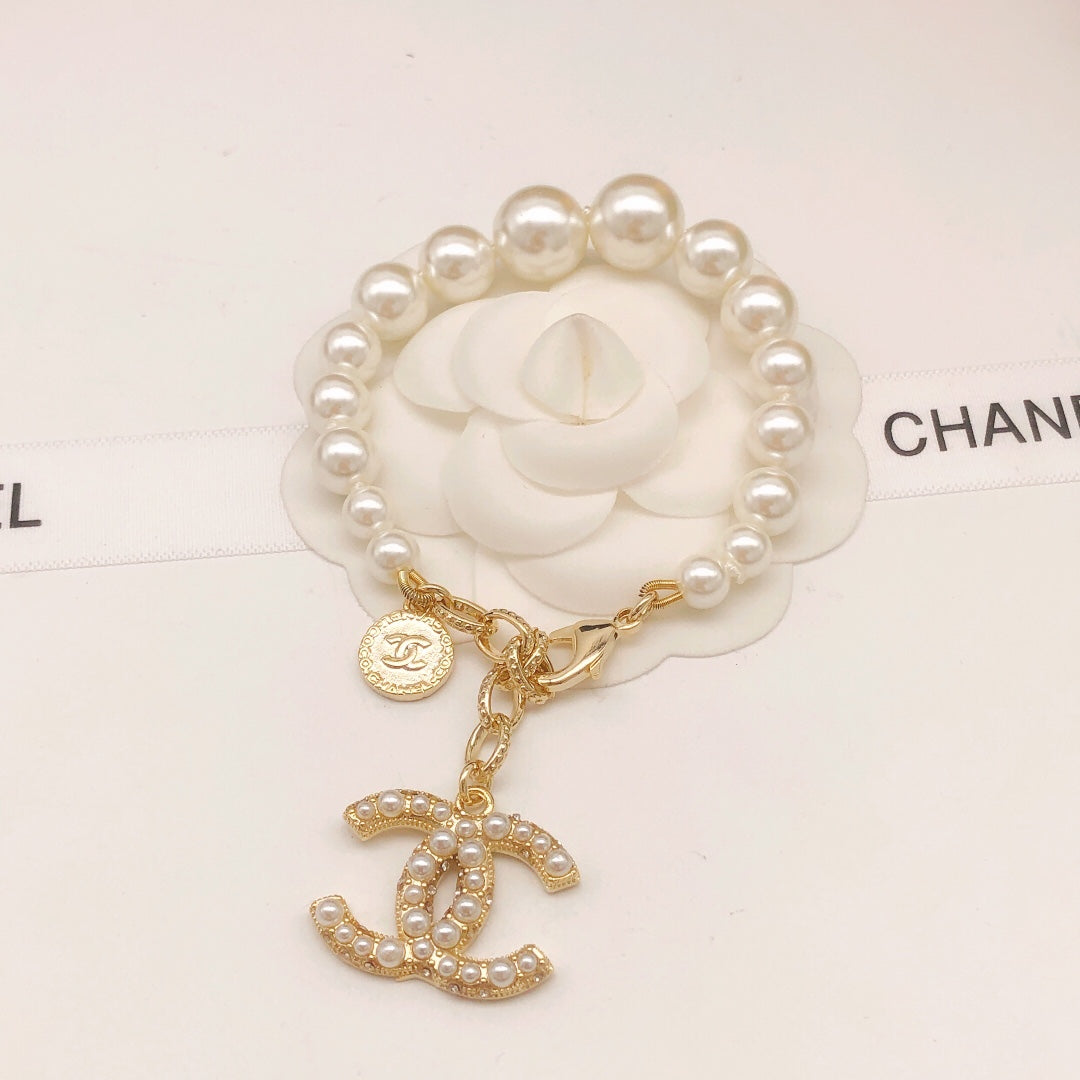 Double-C Emblem Bracelet in Gold-Tone – Pearl Detail – Design 002 main product view