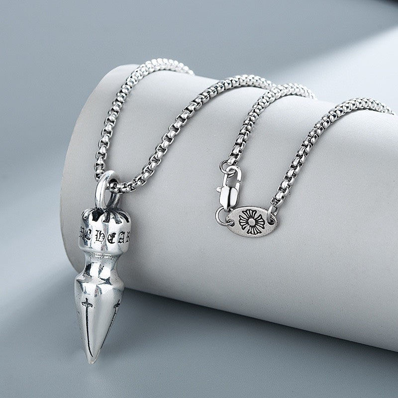 Gothic Emblem Pendant Necklace in Metal-Tone – Design 45 side detail