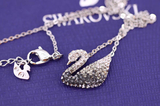 Swan Pendant Necklace in Gold-Tone – Black Detail main product view