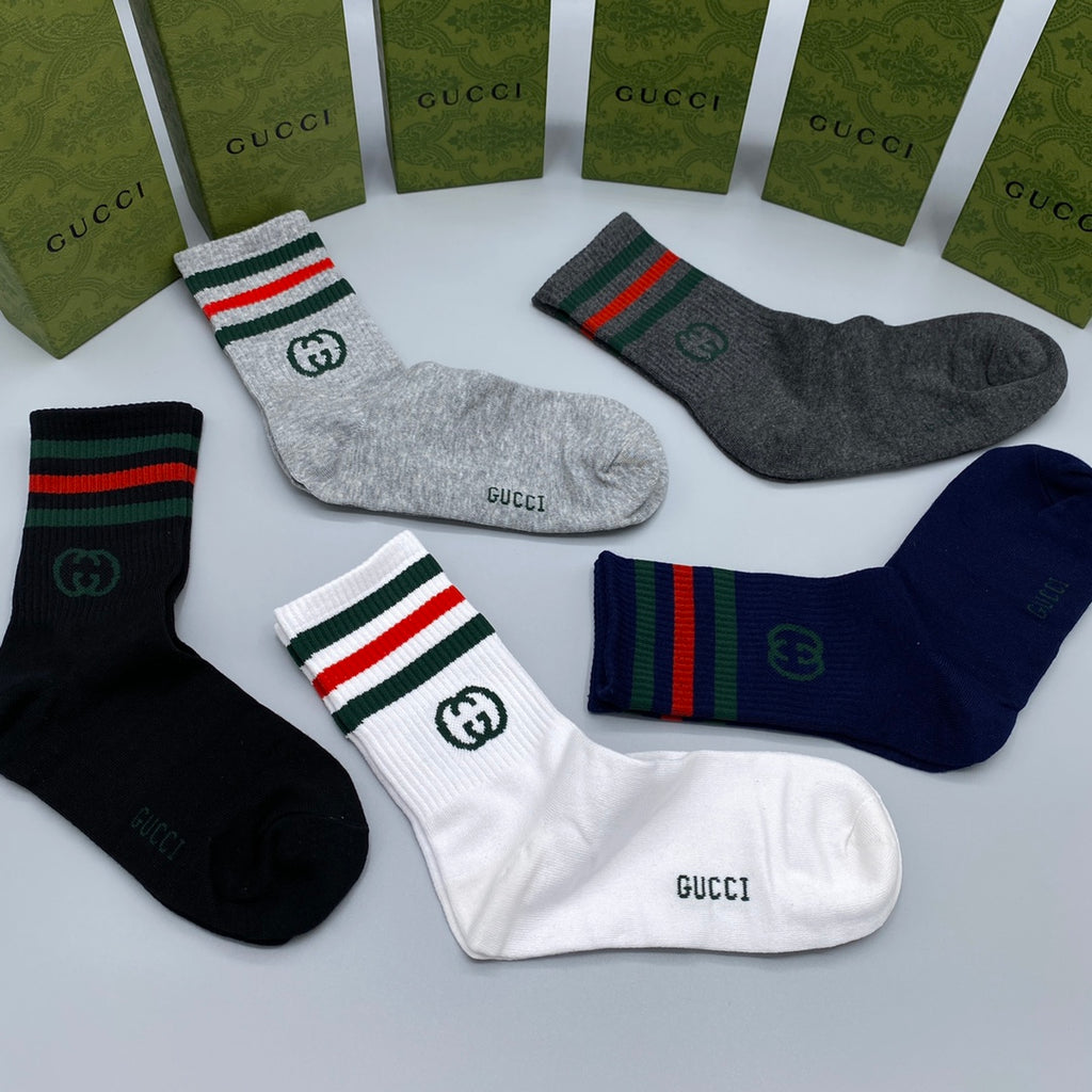 Gucci Striped Cuffs Crew Socks - 5-Pair Set
