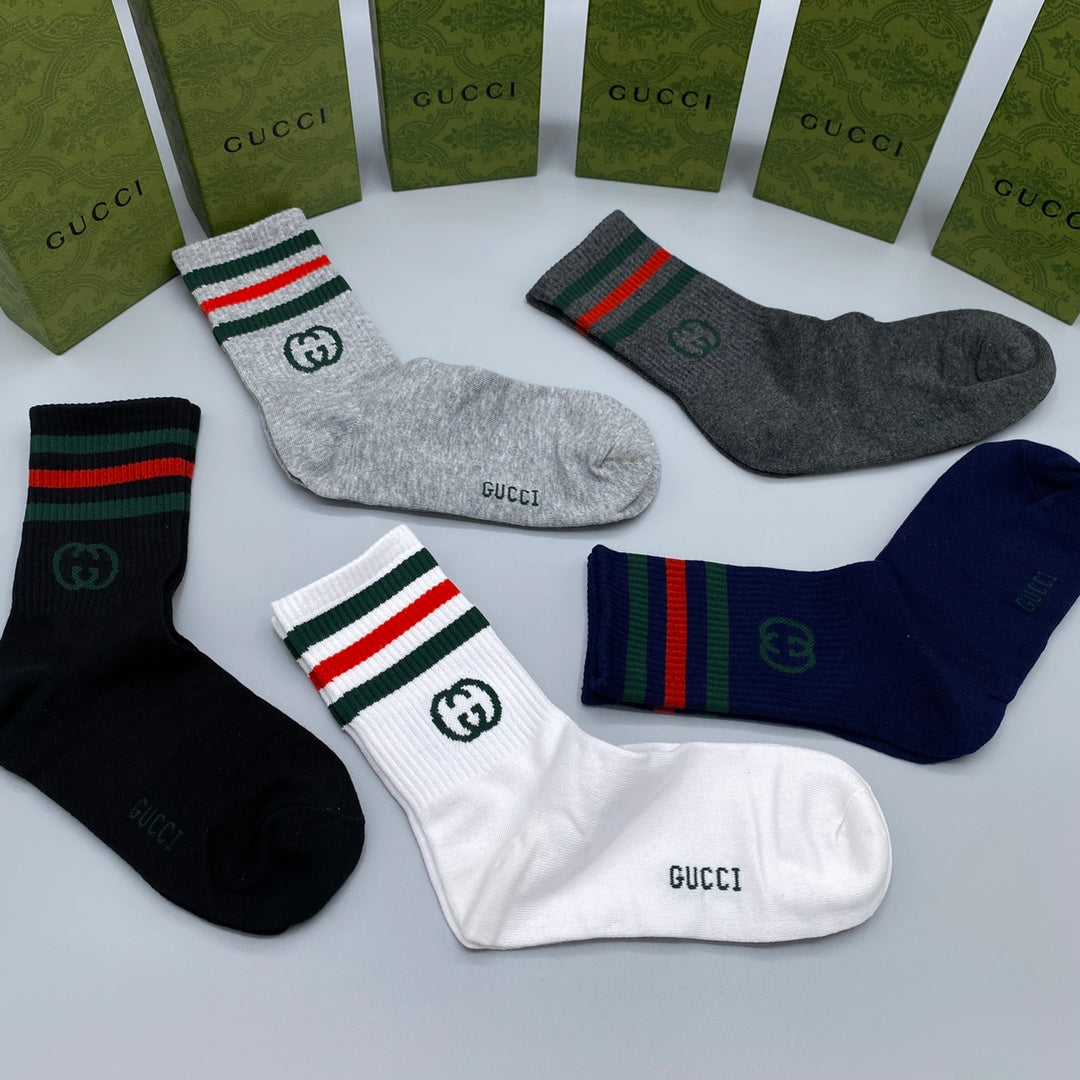Gucci Striped Cuffs Crew Socks - 5-Pair Set