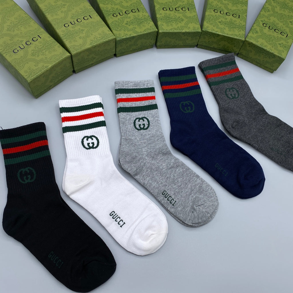 Gucci Striped Cuffs Crew Socks - 5-Pair Set
