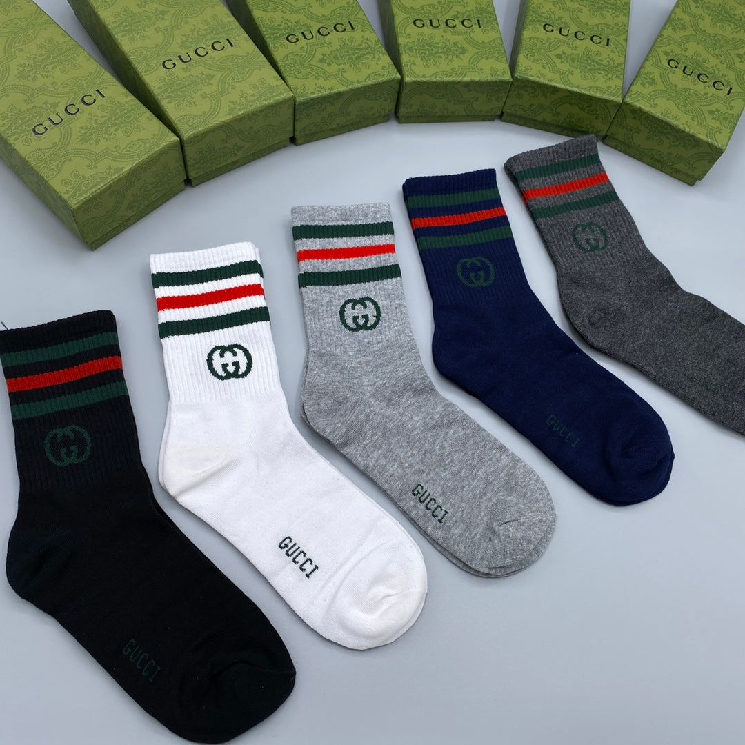Gucci Striped Cuffs Crew Socks - 5-Pair Set