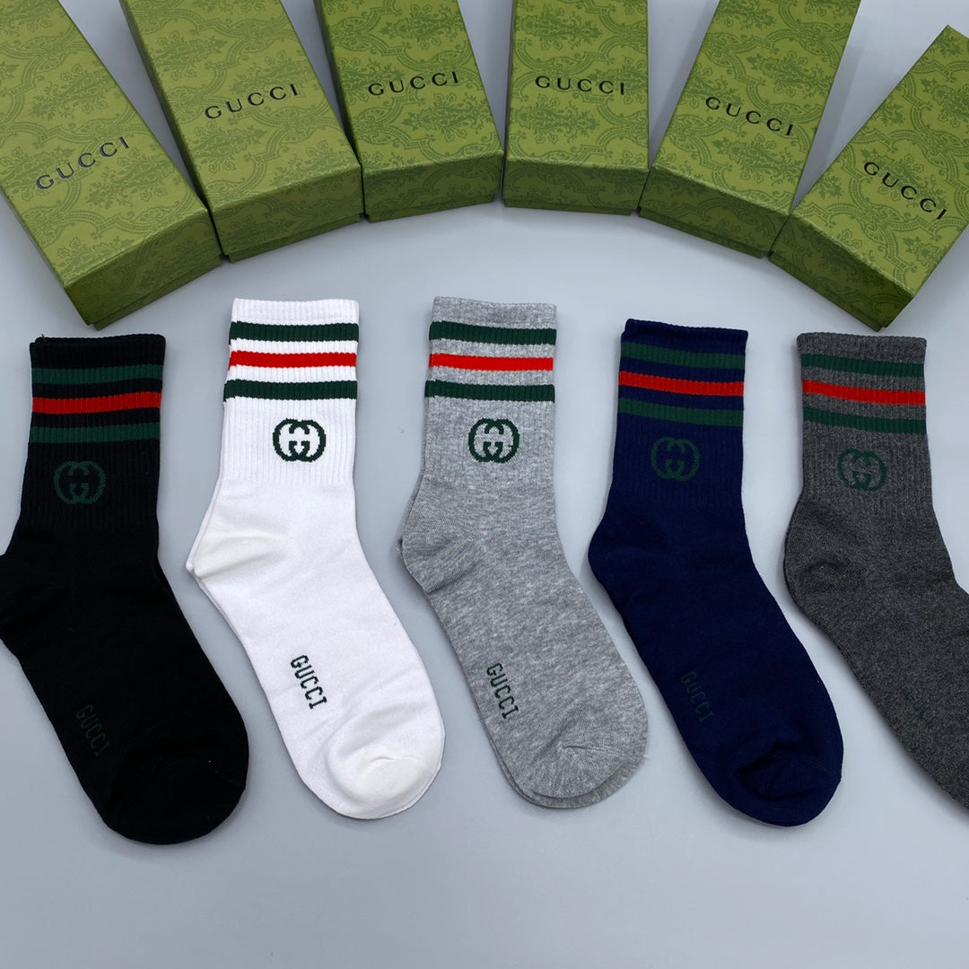 Gucci Striped Cuffs Crew Socks - 5-Pair Set