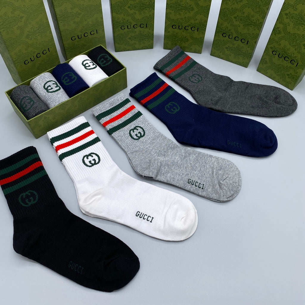 Gucci Striped Cuffs Crew Socks - 5-Pair Set
