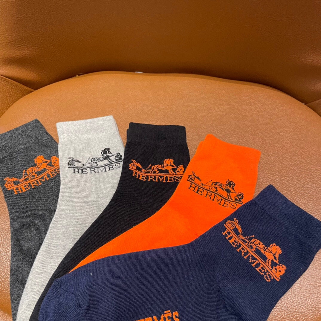 Hermes Embroidered Horse Motifs Crew Socks - 5-Pair Set