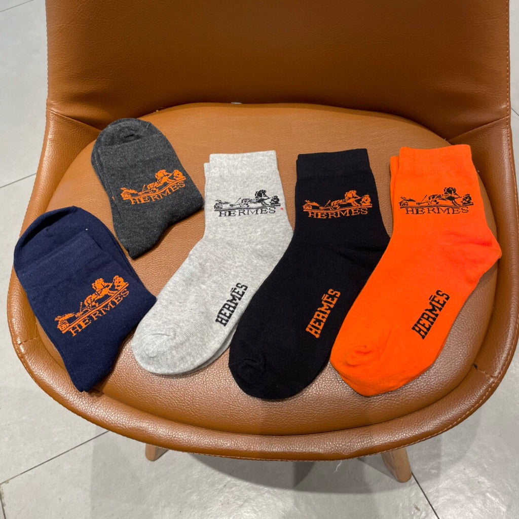 Hermes Horse Motifs Crew Socks - 5-Pair Set