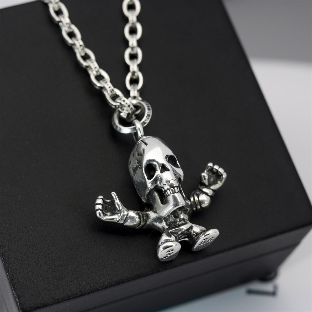 Skull Pendant Necklace in Antique Silver-Tone main product view