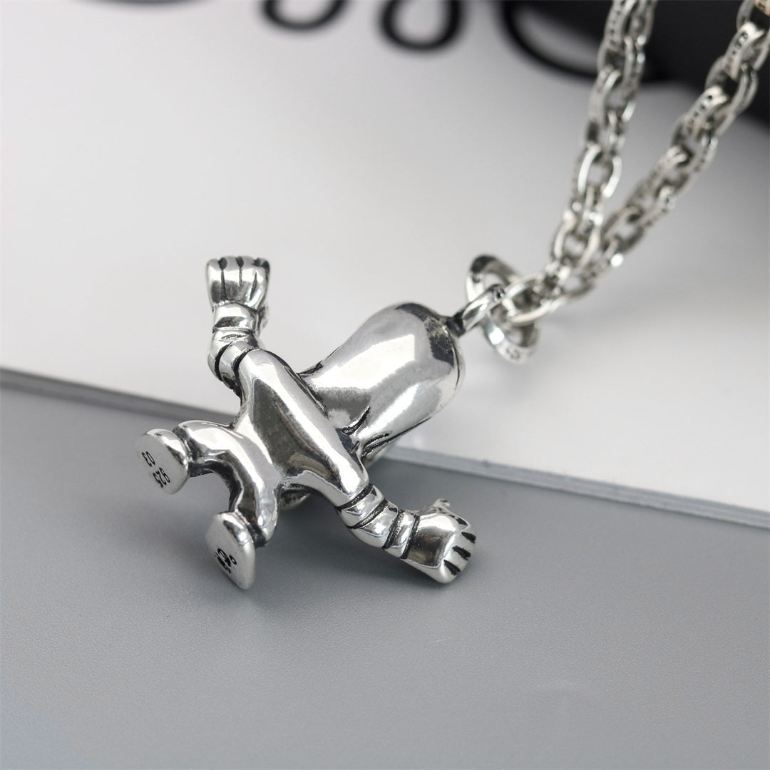 Skull Pendant Necklace in Antique Silver-Tone detail view