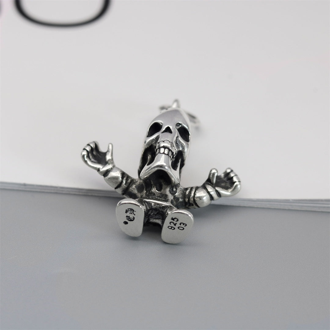 Skull Pendant Necklace in Antique Silver-Tone side detail