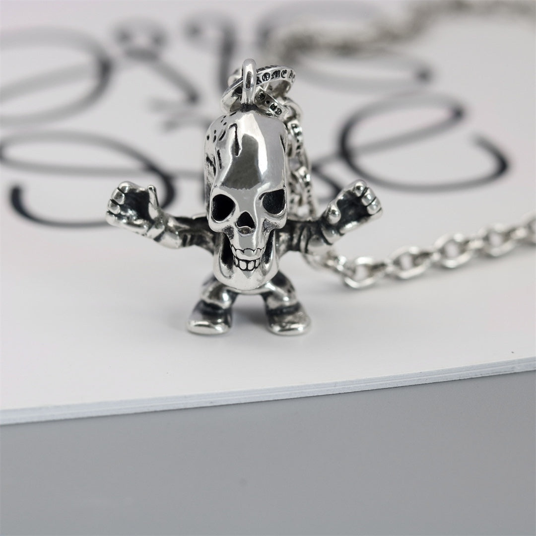 Skull Pendant Necklace in Antique Silver-Tone styled product view