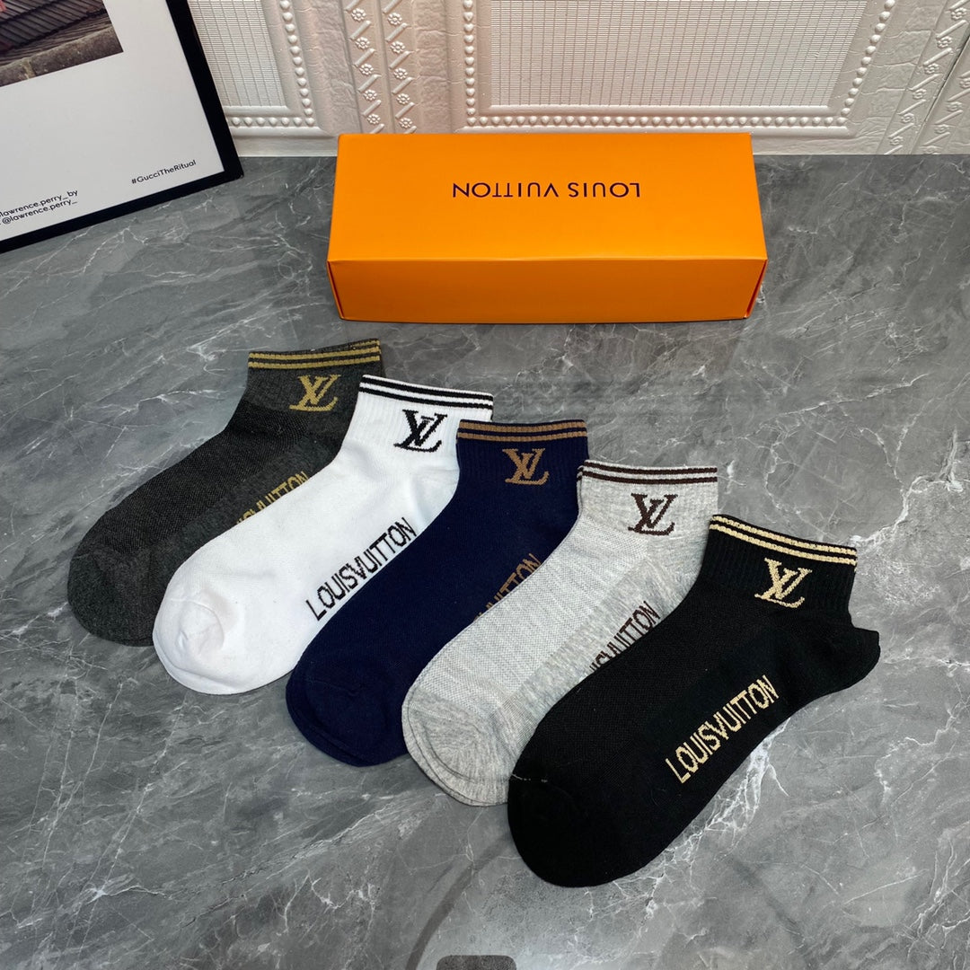 Louis Vuitton Visible Colour, Cuff And Emblem Details No-Show Socks - 5-Pair Set