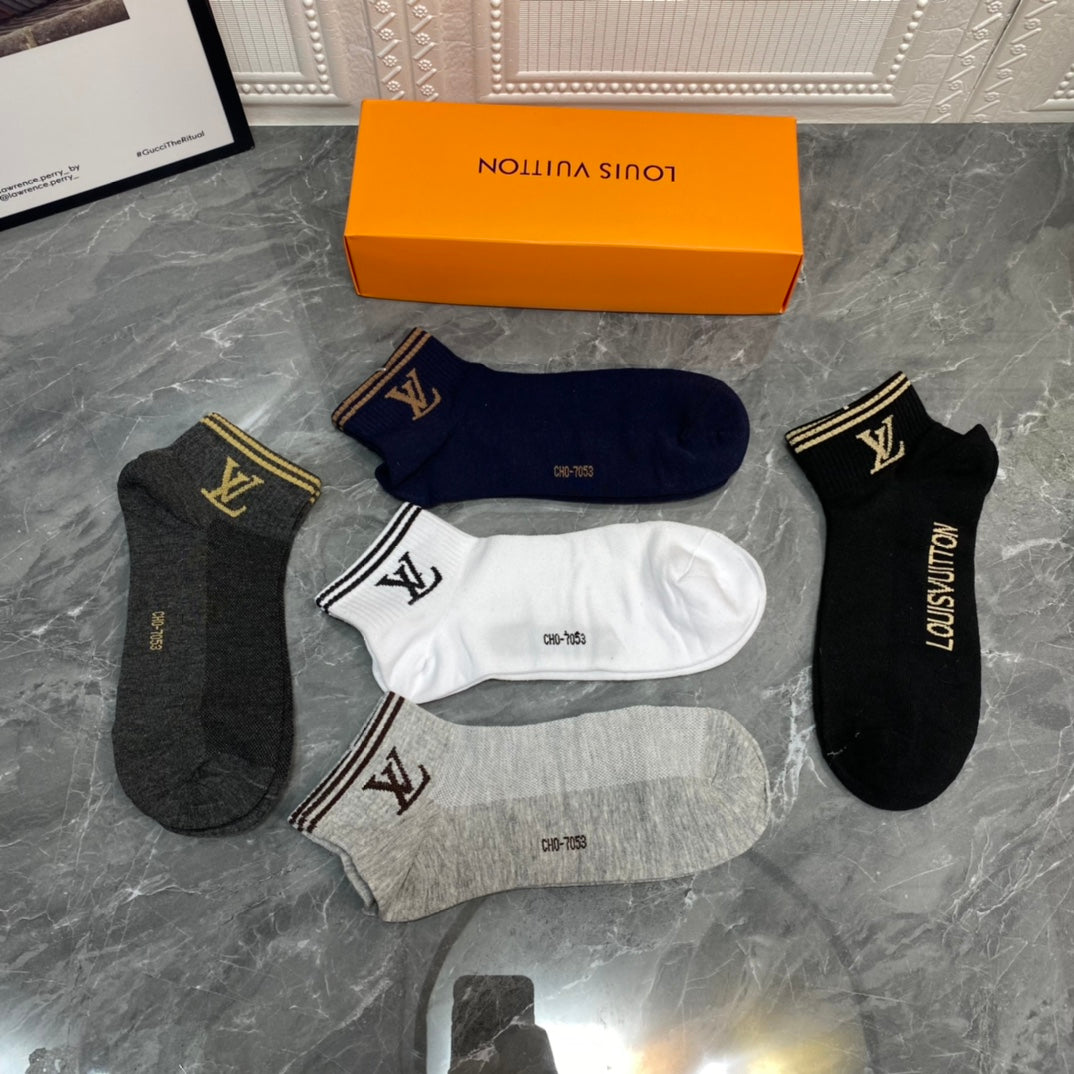 Louis Vuitton Visible Colour, Cuff And Emblem Details No-Show Socks - 5-Pair Set