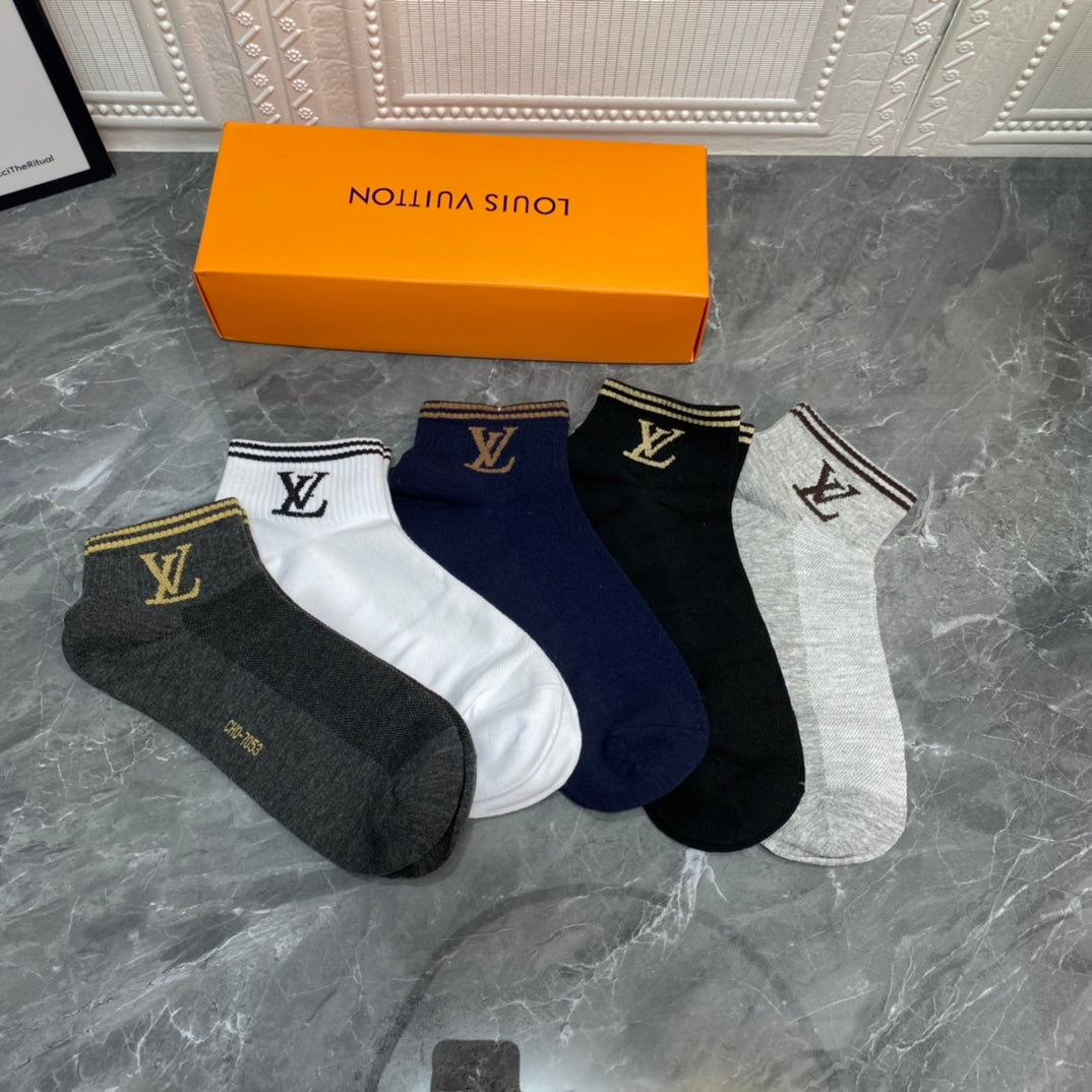 Louis Vuitton Visible Colour, Cuff And Emblem Details No-Show Socks - 5-Pair Set