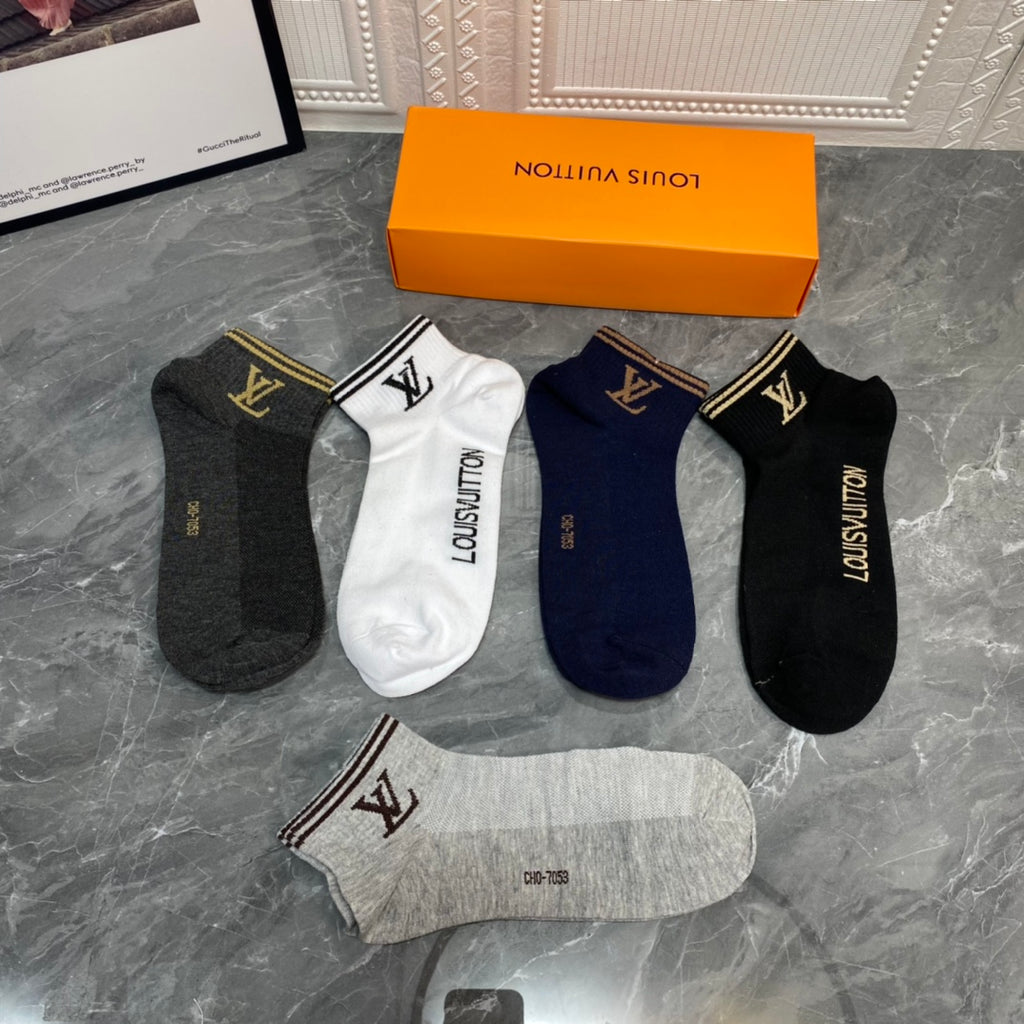 Louis Vuitton Visible Colour, Cuff And Emblem Details No-Show Socks - 5-Pair Set