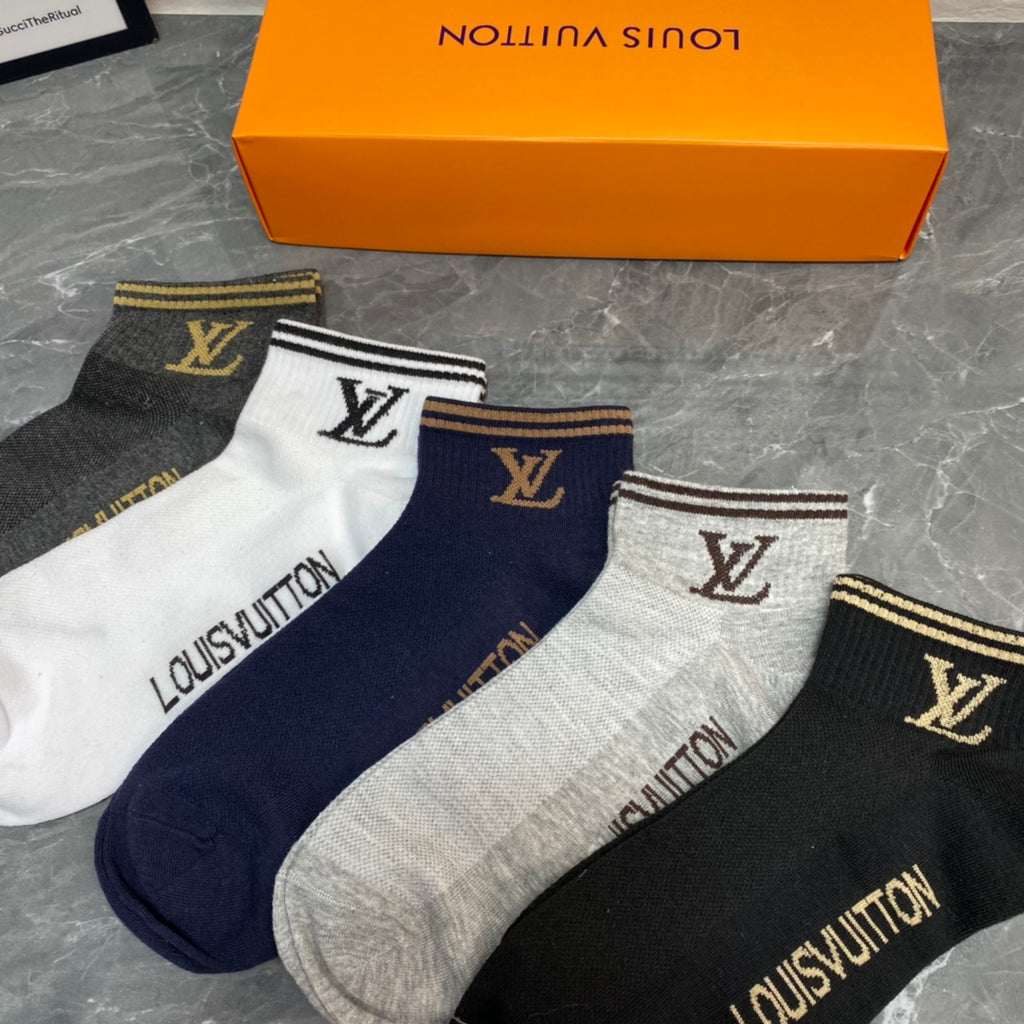 Louis Vuitton Visible Colour, Cuff And Emblem Details No-Show Socks - 5-Pair Set