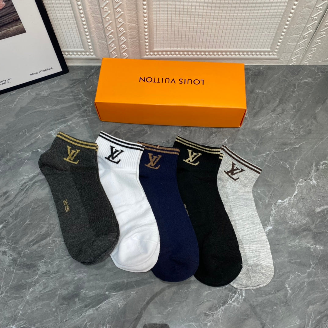 Louis Vuitton Visible Colour, Cuff And Emblem Details No-Show Socks - 5-Pair Set