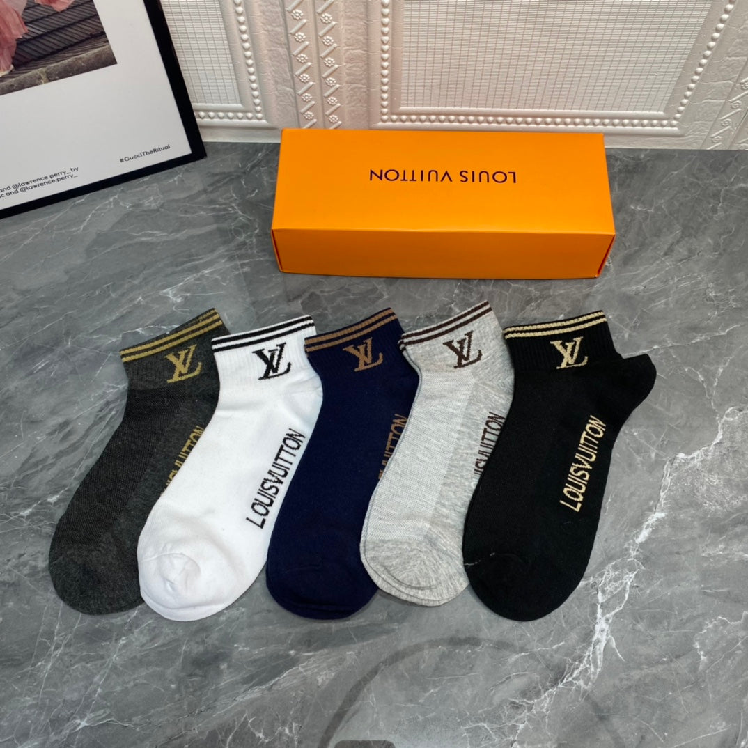 Louis Vuitton Visible Colour, Cuff And Emblem Details No-Show Socks - 5-Pair Set