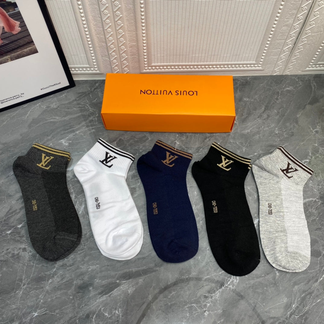 Louis Vuitton Visible Colour, Cuff And Emblem Details No-Show Socks - 5-Pair Set