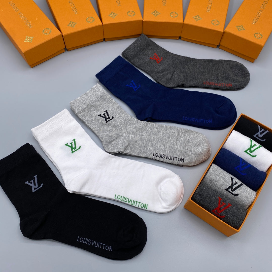 Louis Vuitton Cotton Visible Cuff, Colour And Emblem Details Crew Socks - 5-Pair Set